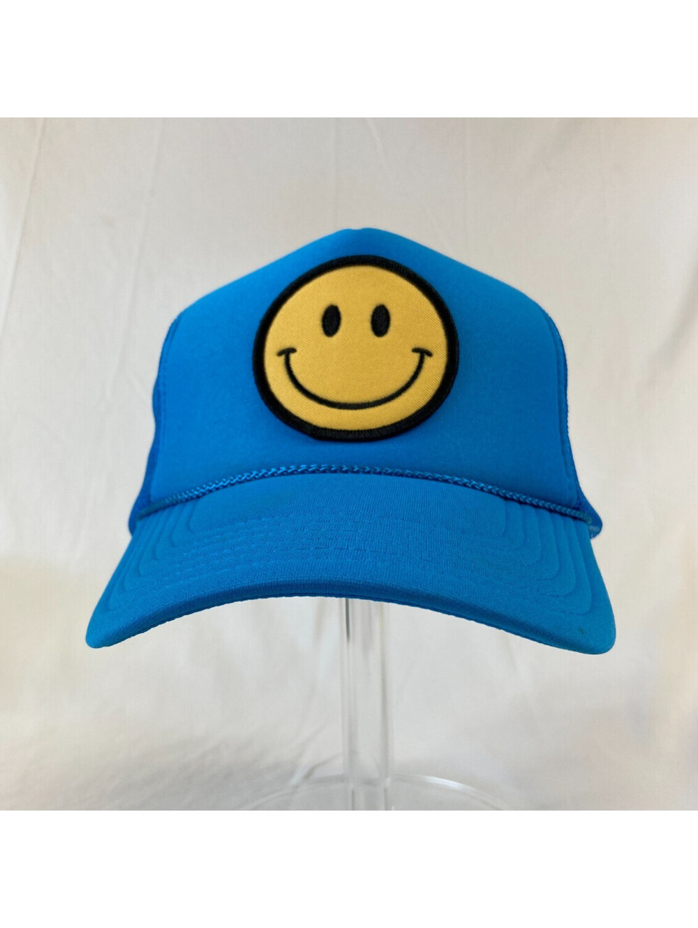 Smiley Face Baseball Cap Snapback Blue Trucker Hat Mesh Back Rope Casual Classic